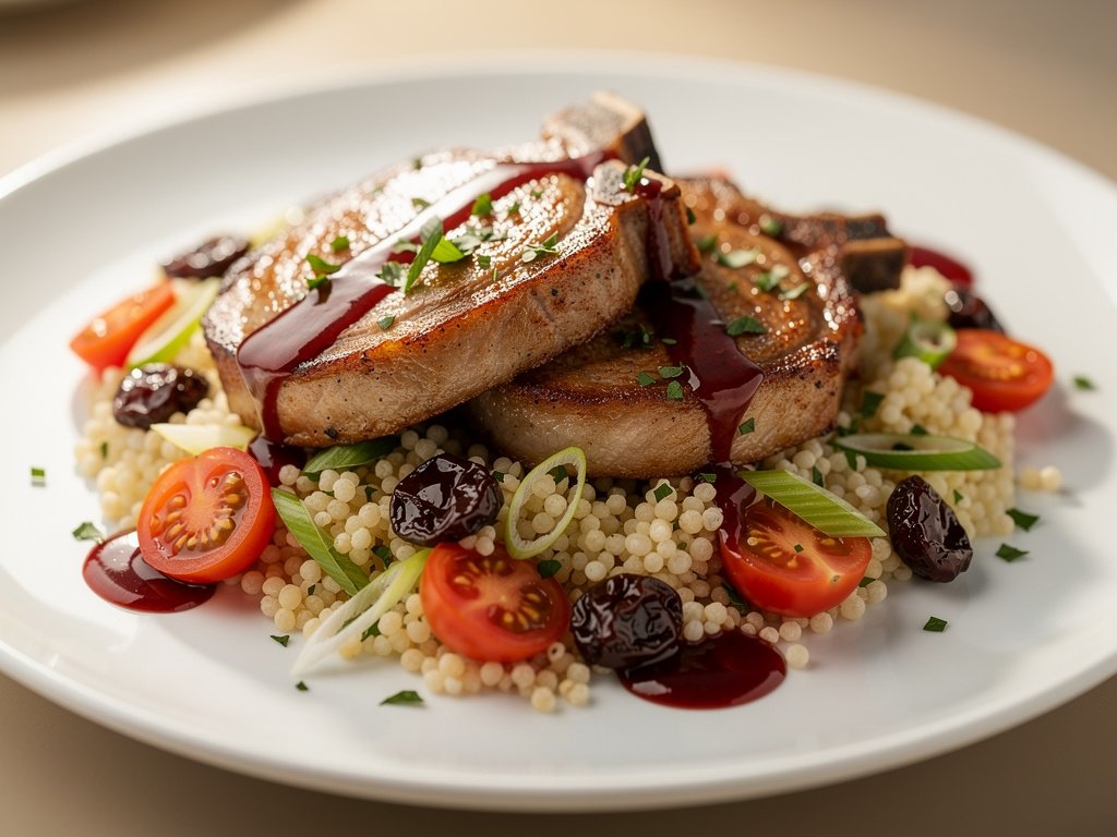Cherry-Drizzled Pork Chops with Lemon Couscous Salad