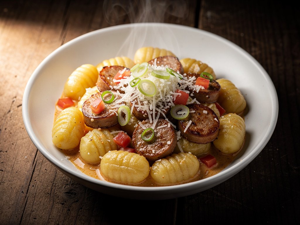 One-Pan Chicken Sausage and Pepper Gnocchi with Creamy Parmesan Sauce