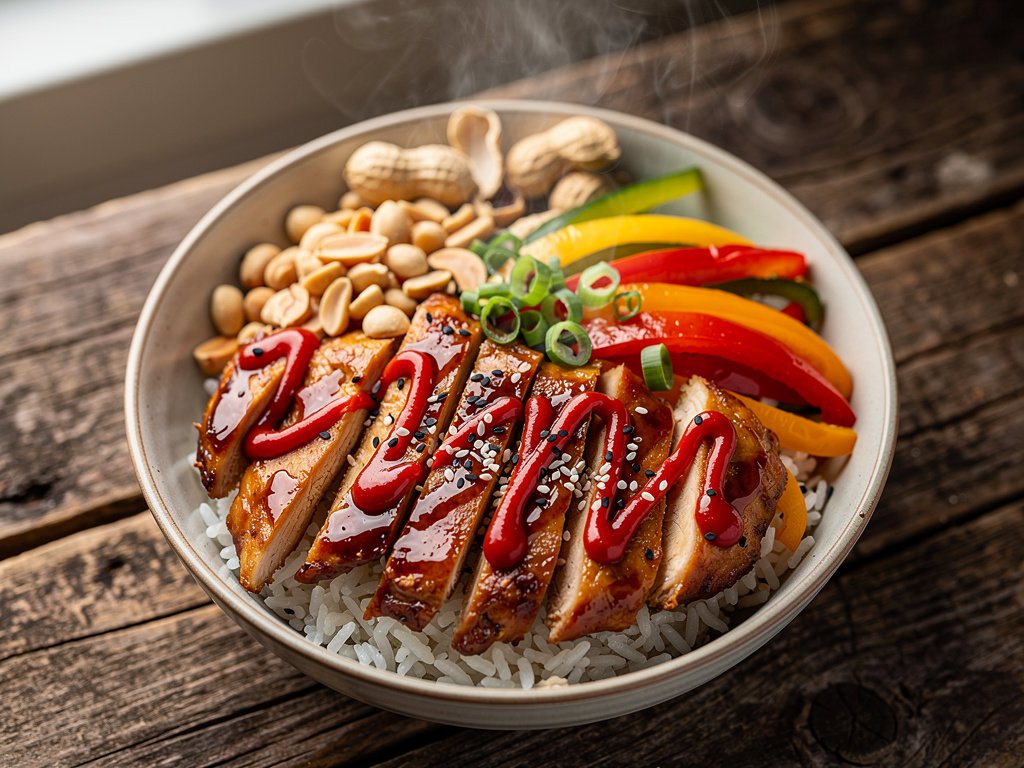 Easy Chicken Teriyaki Stir Fry with Peanuts and Sriracha
