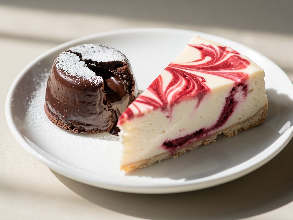 Decadent Chocolate Lava Cakes and Creamy Raspberry Swirl Cheesecakes