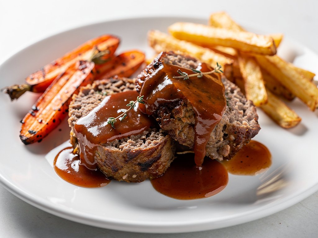 Classic Beef Meatloaf with Roasted Root Veggies and Thyme Gravy