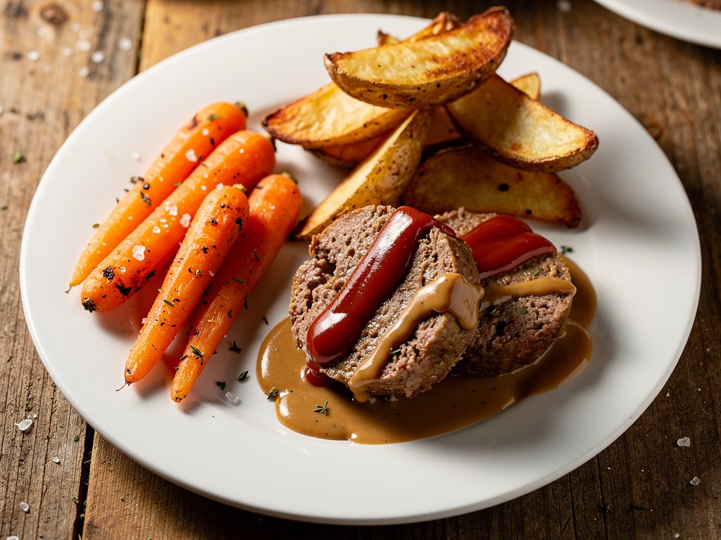 Classic Mini Meatloaves with Roasted Carrots and Potatoes and Thyme Gravy