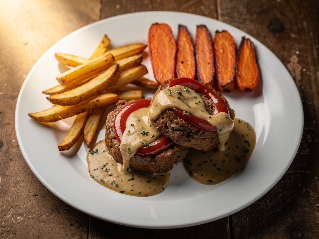 Classic Mini Meatloaves with Roasted Root Veggies and Thyme Gravy