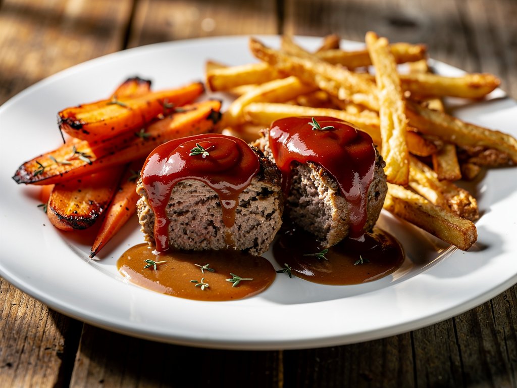Classic Mini Meatloaves with Roasted Carrots and Potatoes and Thyme Gravy