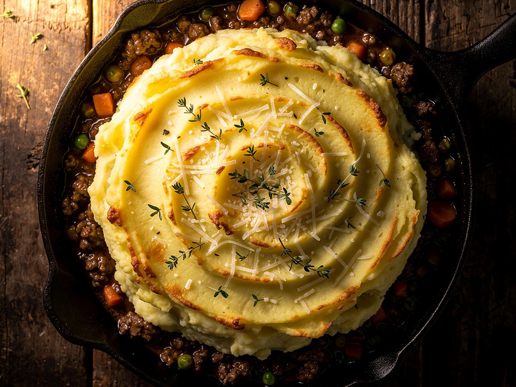 Classic Shepherd's Pie with White Cheddar and Thyme Mashed Potatoes