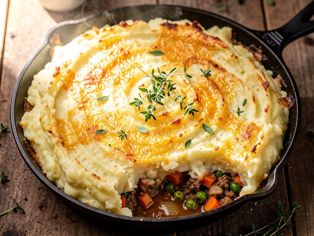 Classic Shepherd's Pie with White Cheddar & Thyme Mashed Potatoes