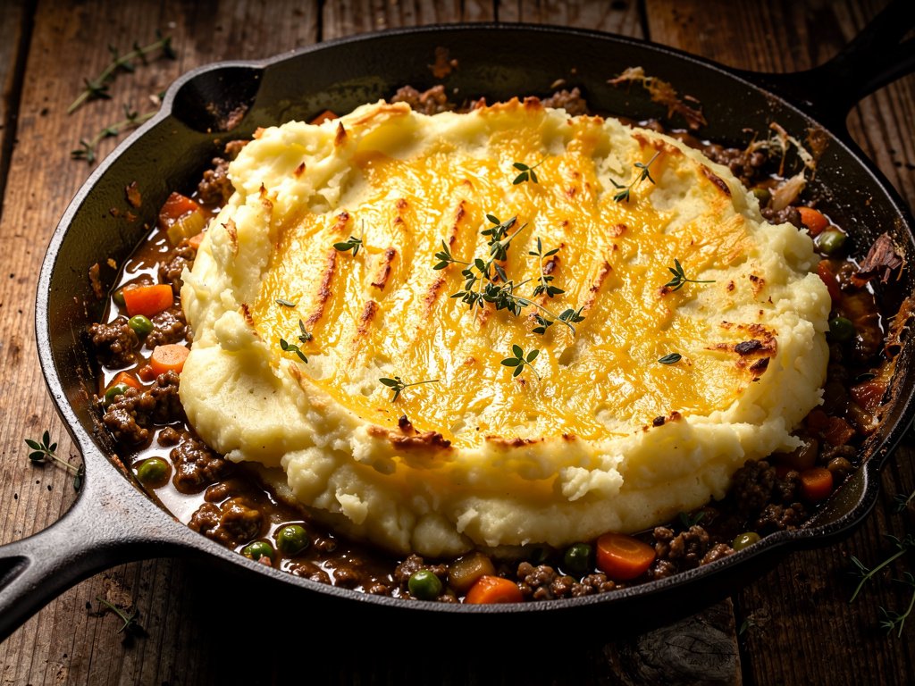 Classic Shepherd's Pie with White Cheddar & Thyme Mashed Potatoes