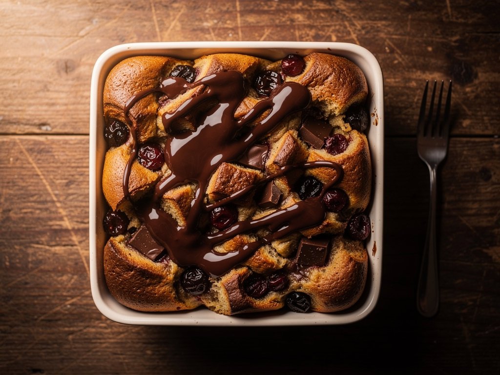 Coconut Chocolate Cherry Bread Pudding with Almonds