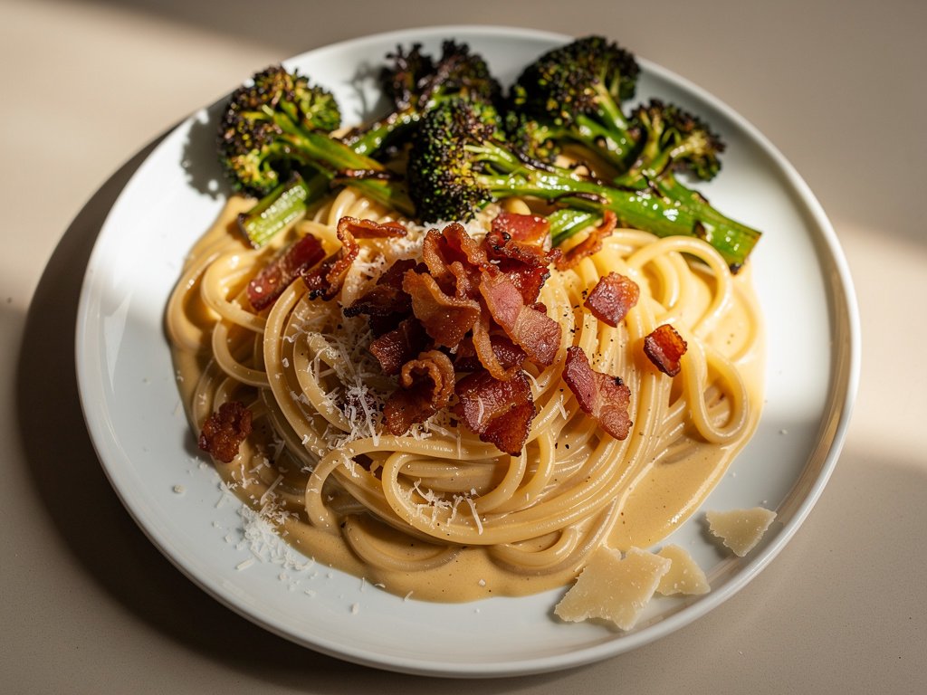 Creamy Bacon and Broccoli Spaghetti with Parmesan Sauce