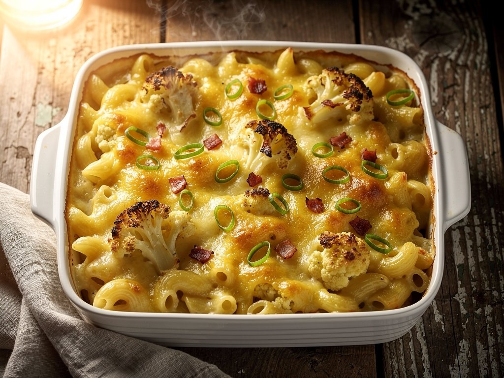 Creamy Cauliflower Mac and Cheese with Crispy Pancetta