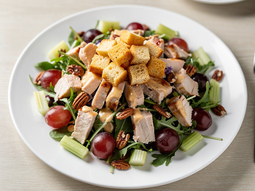 Creamy Chicken Salad with Grapes, Pecans, and Garlic Croutons