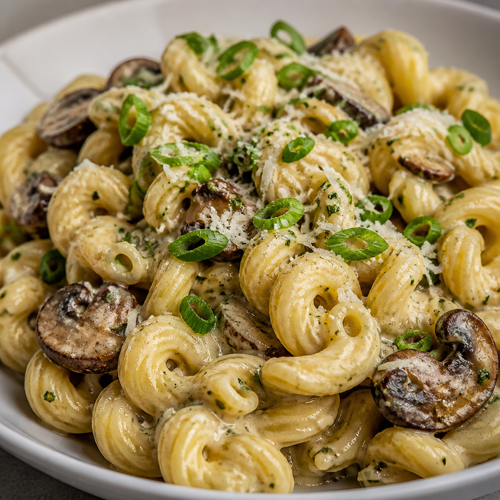 Creamy Garlic-Herb Cavatappi with Cremini Mushrooms and Parmesan