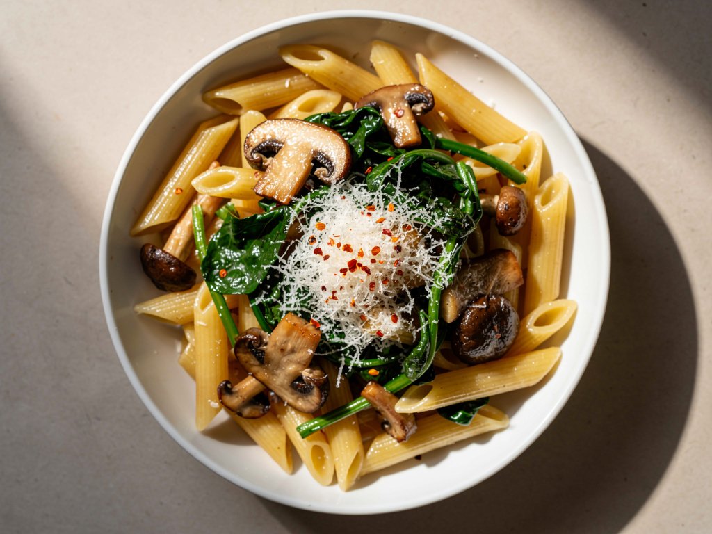Creamy Garlic Mushroom and Swiss Chard Penne with Smoked Paprika