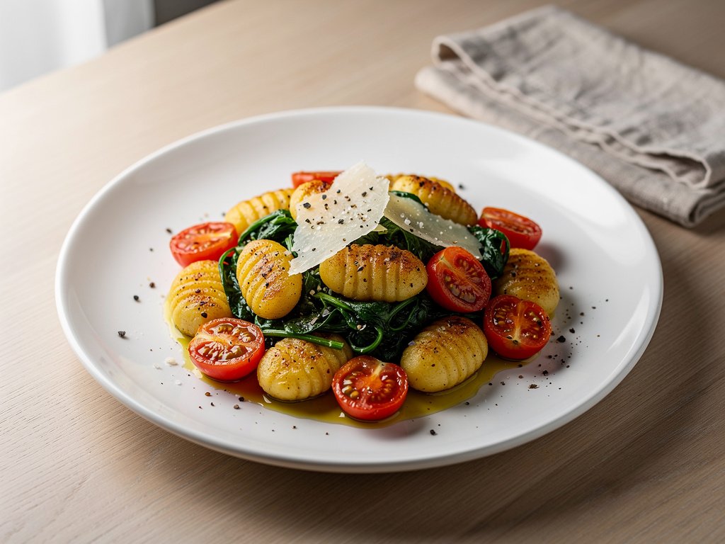 Creamy Gnocchi with Spinach and Tomatoes and Garlic Butter Breadcrumbs