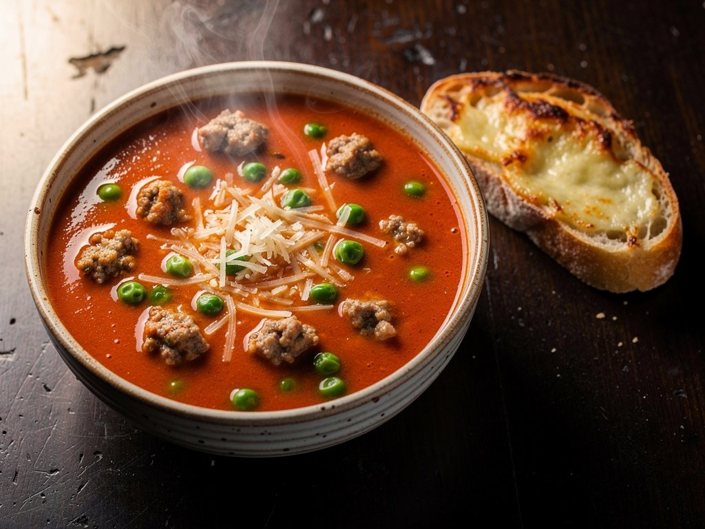 Creamy Italian Sausage and Tomato Soup with Cheesy Baguette