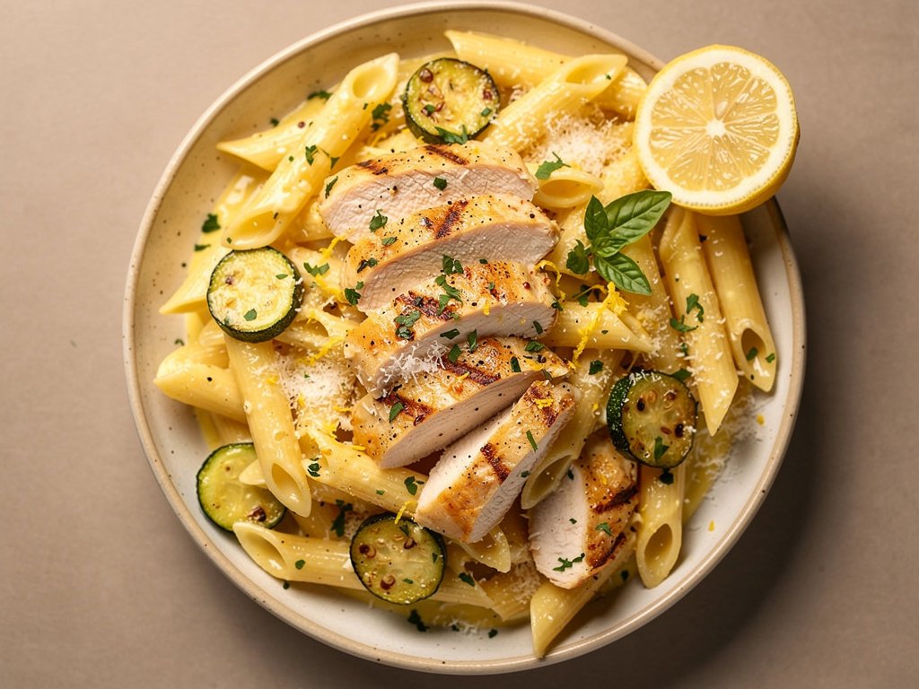 Creamy Lemon Chicken Penne with Zucchini and Garlic