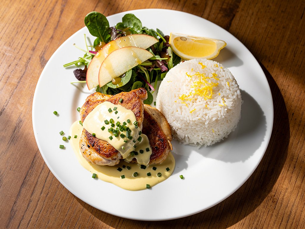 Creamy Lemon Dijon Chicken with Lemony Rice and Apple Salad