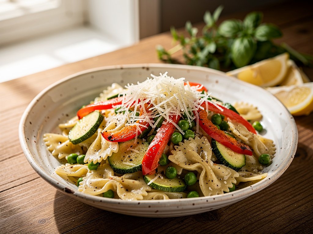 Creamy Lemon Parmesan Pasta Primavera with Roasted Vegetables