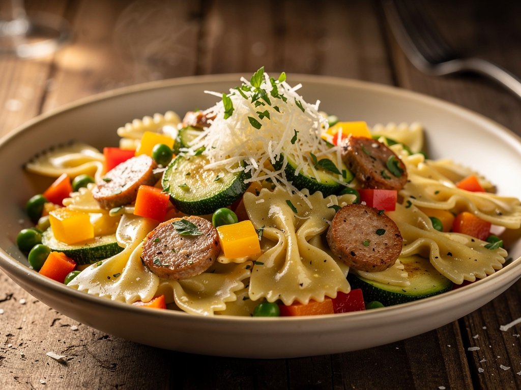 Creamy Lemon Parmesan Pasta Primavera with Chicken Sausage
