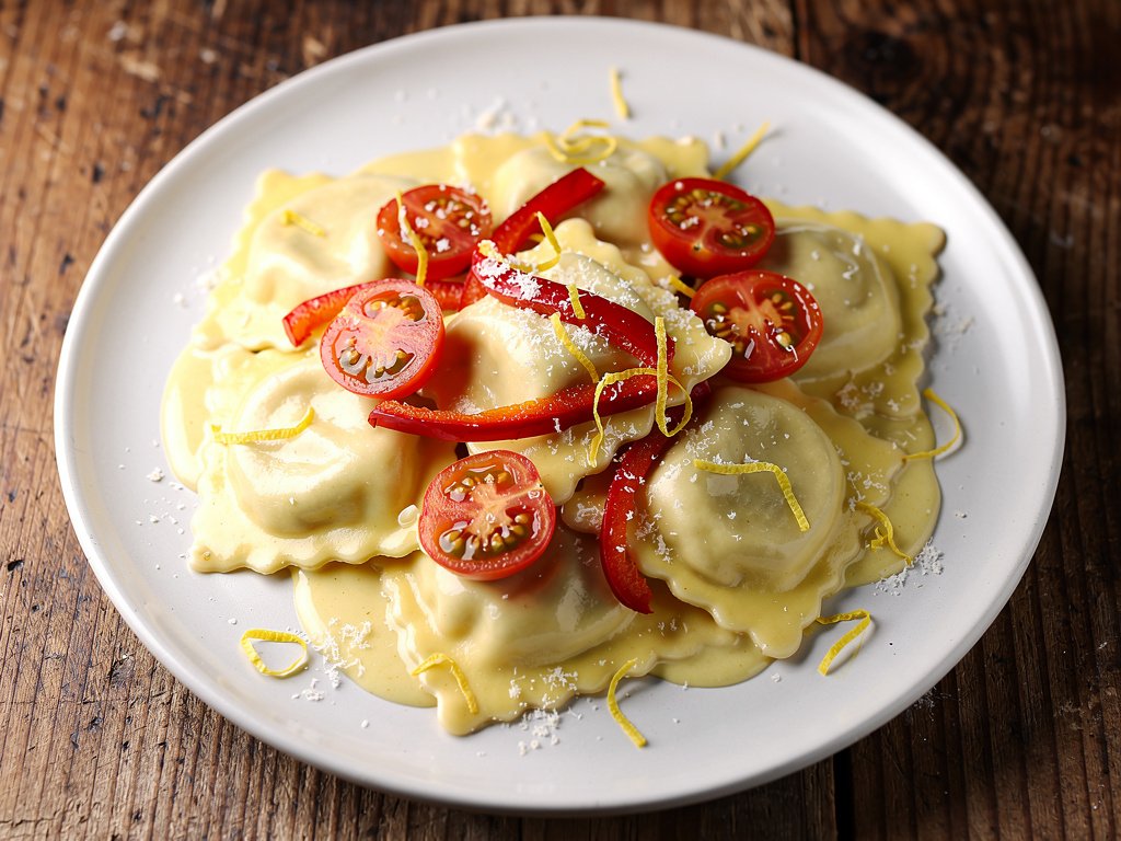 Creamy Lemon Parmesan Ravioli with Roasted Bell Pepper