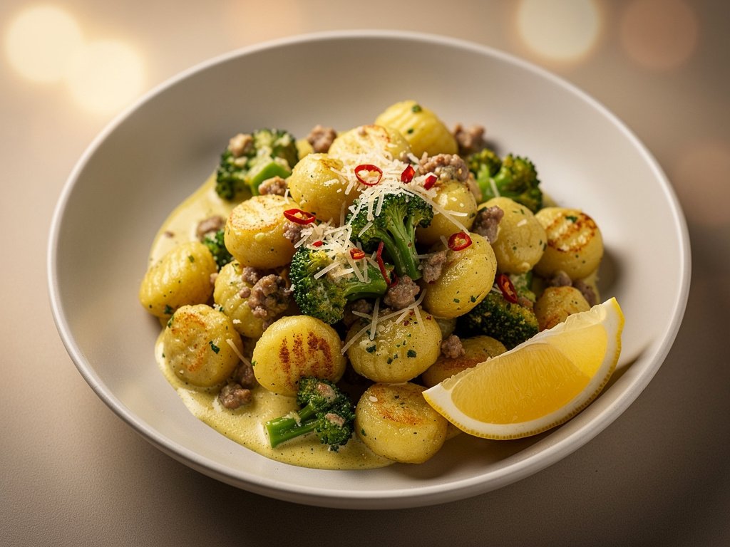 Creamy Lemon Pork Sausage and Broccoli Gnocchi