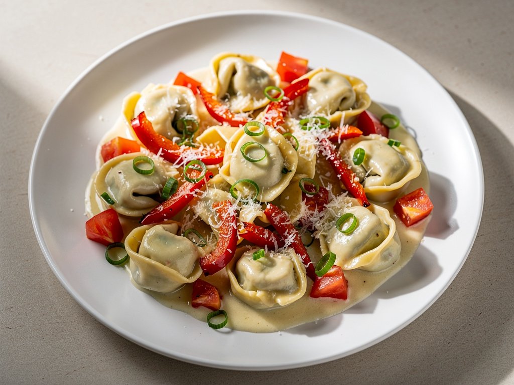 Creamy Lemon Ricotta Tortelloni with Roasted Bell Peppers