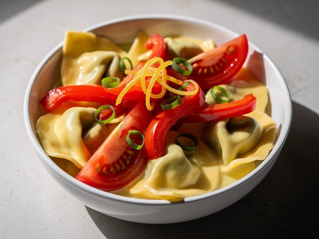 Creamy Lemon Ricotta Tortelloni with Roasted Peppers