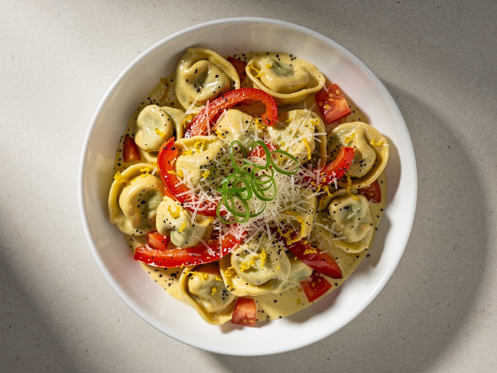 Creamy Lemon Ricotta Tortelloni with Roasted Peppers