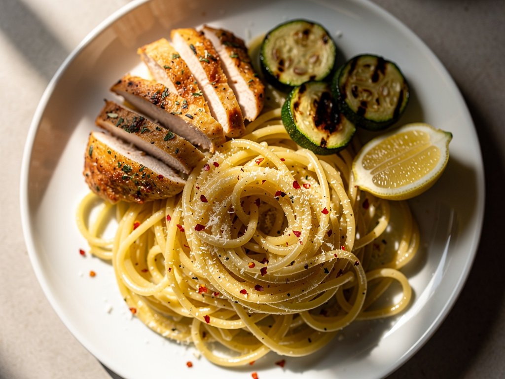 Creamy Lemon Spaghetti with Italian-Spiced Chicken and Zucchini
