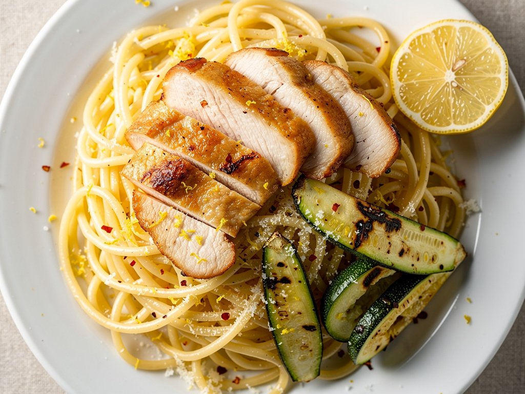 Creamy Lemon Spaghetti with Italian-Seasoned Chicken and Zucchini