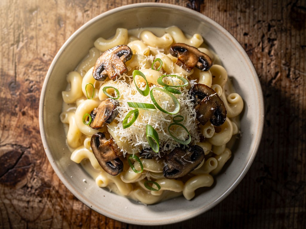 Creamy Mushroom Cavatappi Pasta with Parmesan and Scallions