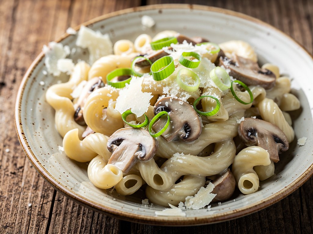 Creamy Mushroom Cavatappi Pasta with Parmesan and Scallions