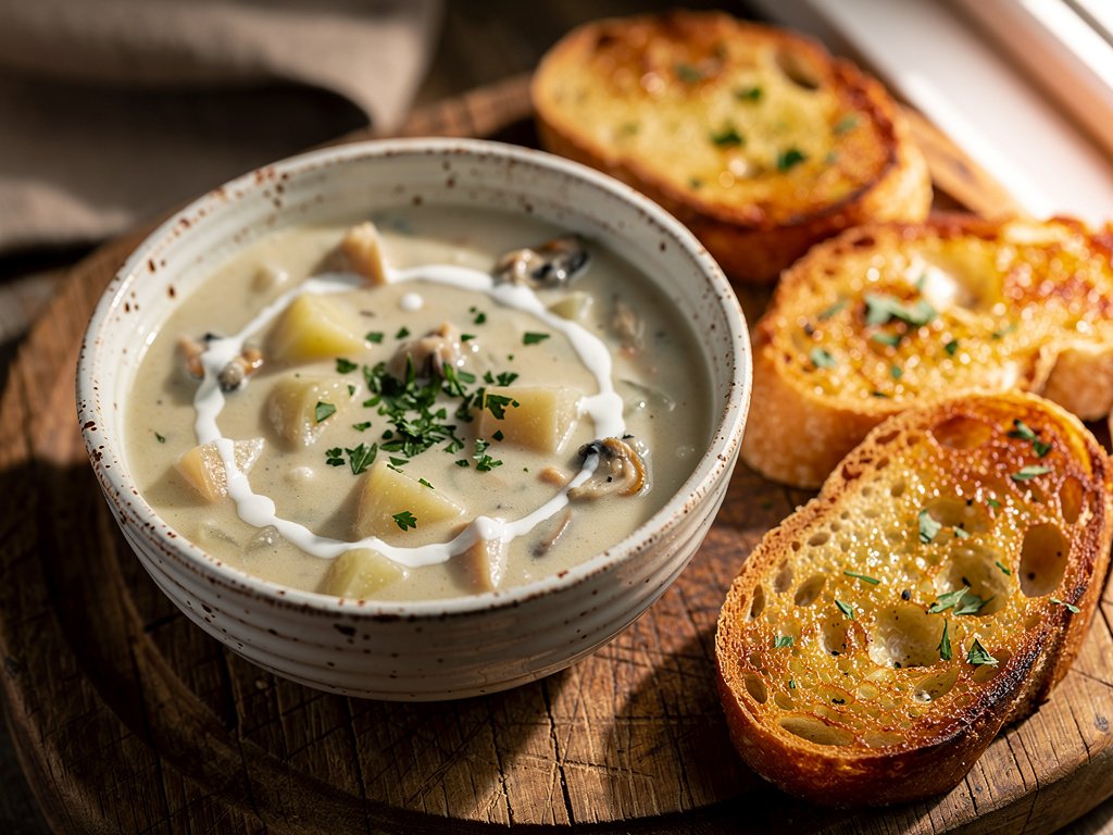Skillet-Style Garlic Bread & New England Clam Chowder with a Fresh Homemade Feel
