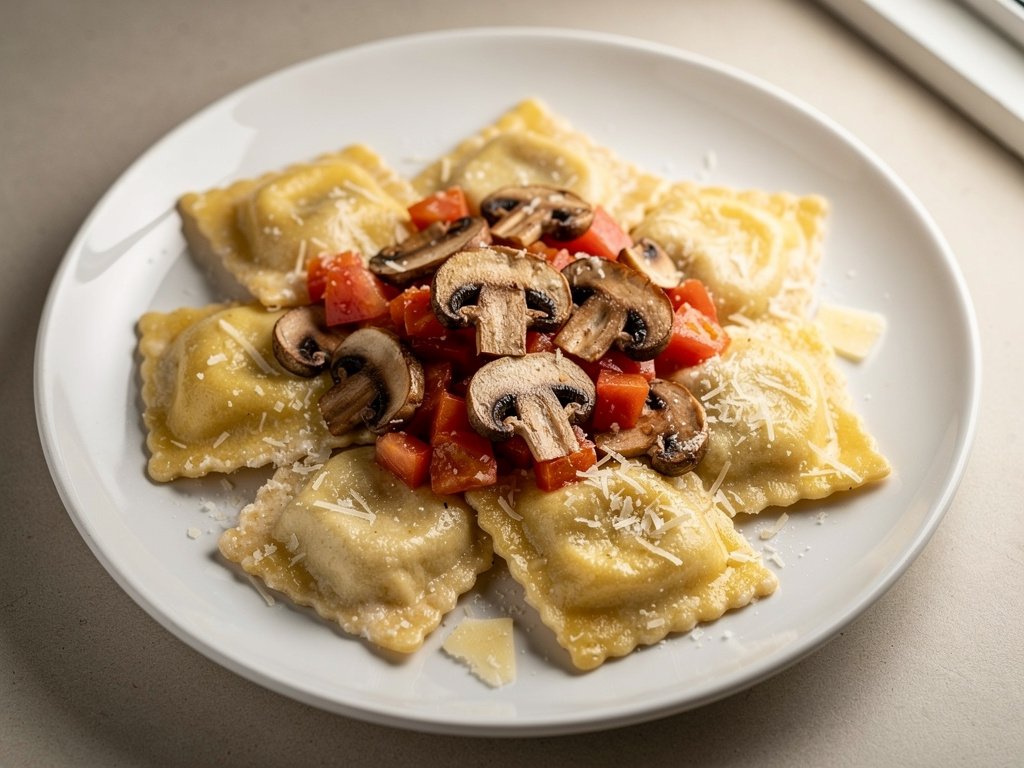 Creamy Parmesan Ravioli with Chicken, Bacon, and Mushrooms