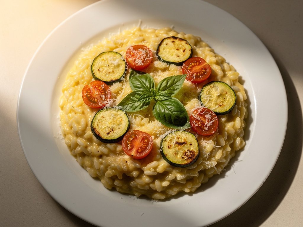 Creamy Parmesan Risotto with Roasted Zucchini and Sun-Dried Tomatoes