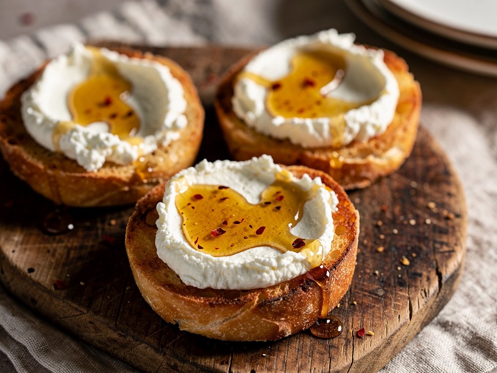 Creamy Ricotta Crostini with Spicy Hot Honey