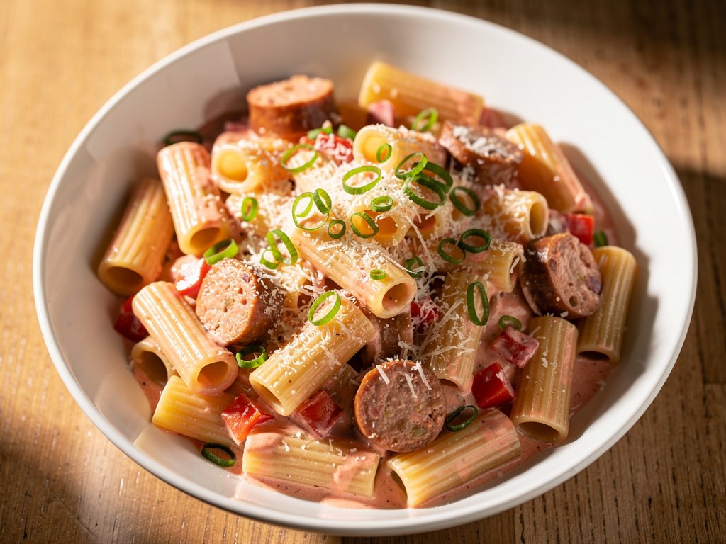 Creamy Rigatoni with Chicken Sausage and Bell Pepper
