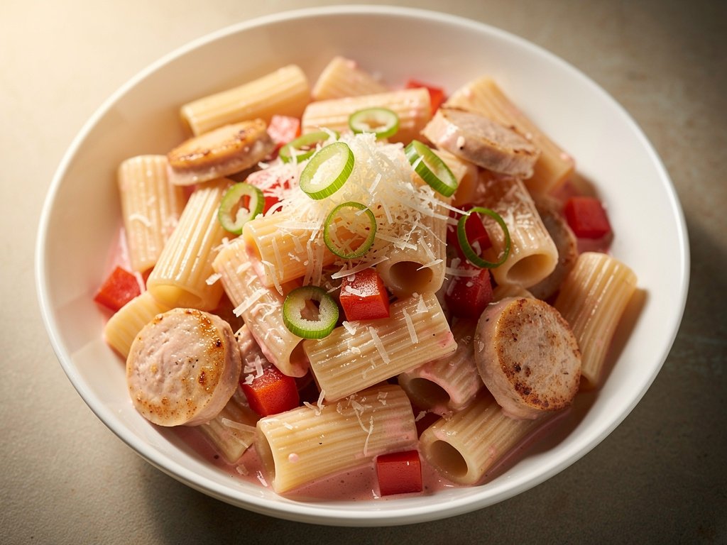 Creamy Rigatoni with Chicken Sausage and Bell Pepper