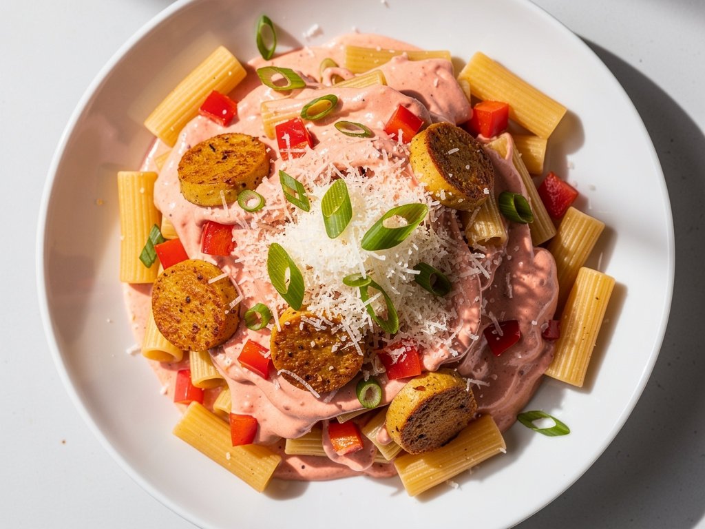 Creamy Rigatoni with Chicken Sausage and Bell Pepper