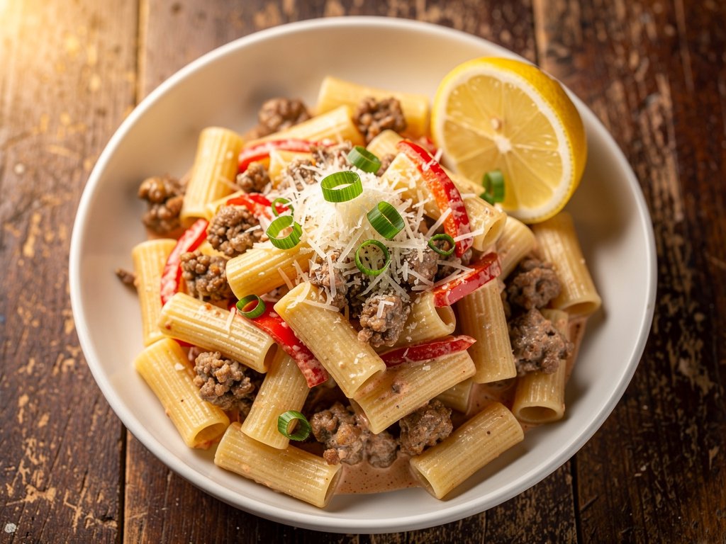 Creamy Rigatoni with Italian Sausage and Bell Pepper