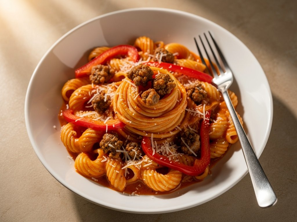 Creamy Sausage and Roasted Pepper Cavatappi