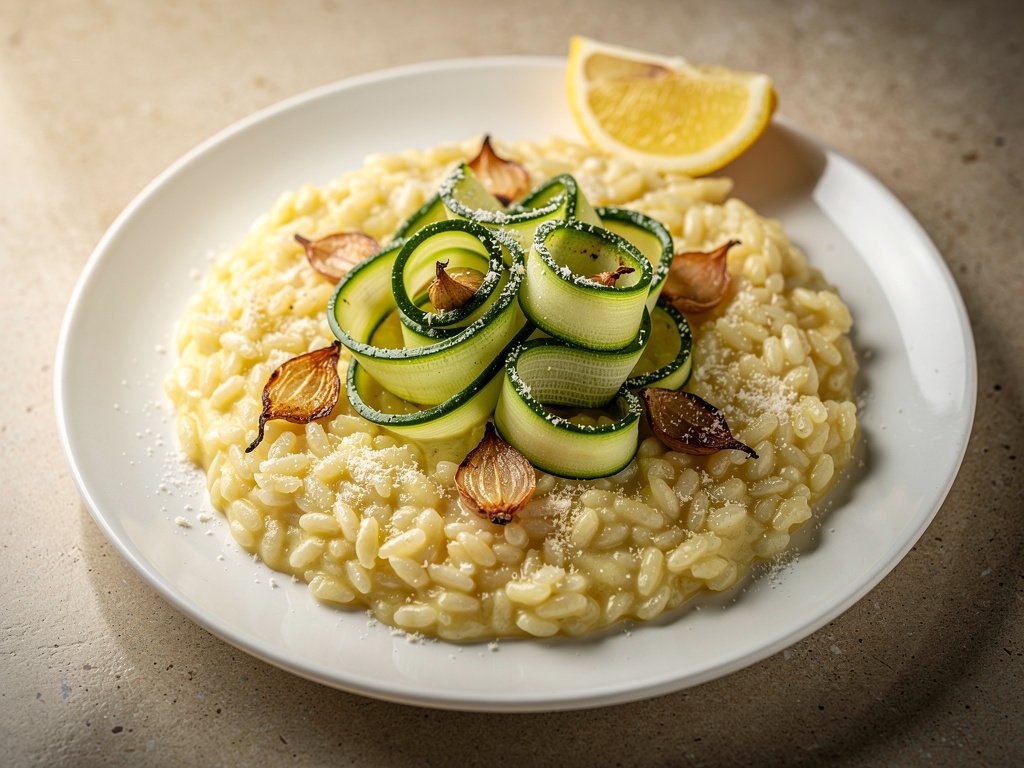 Creamy Shallot Risotto with Lemon Zucchini Ribbons