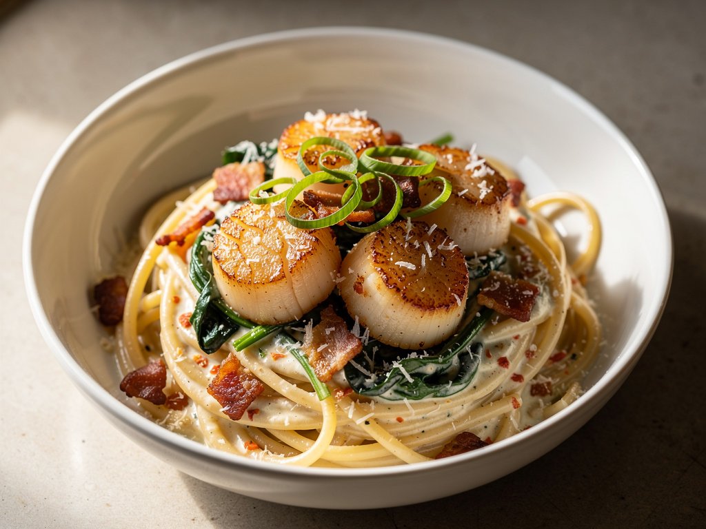 Creamy Sun-Dried Tomato and Bacon Scallop Pasta