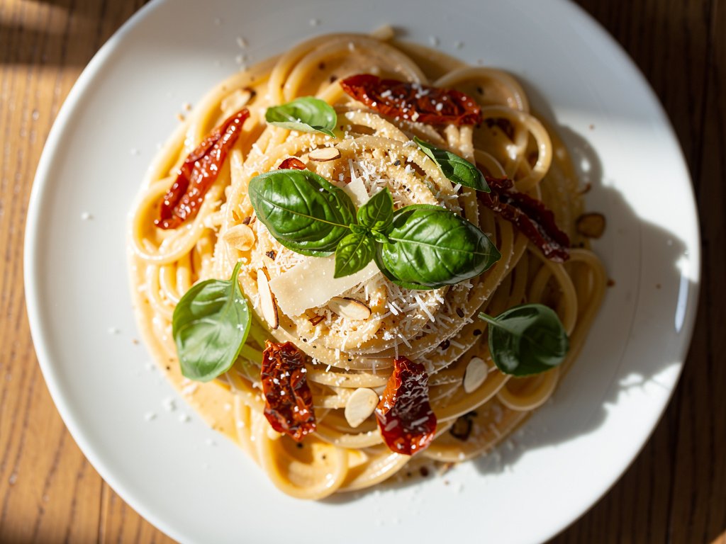 Creamy Sun-Dried Tomato and Basil Pasta with Toasted Almonds