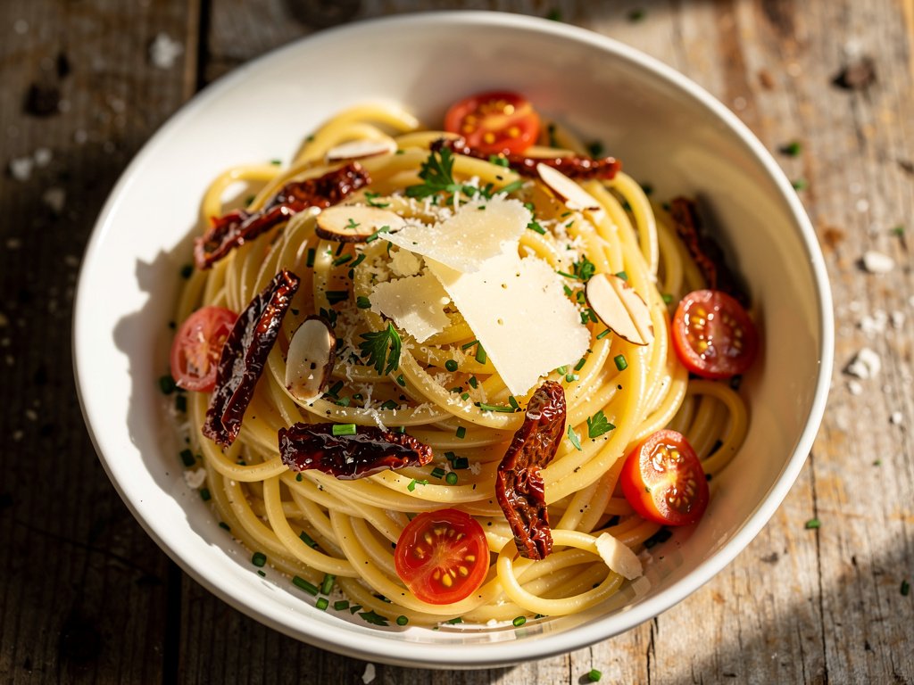 Creamy Sun-Dried Tomato Spaghetti with Toasted Almonds