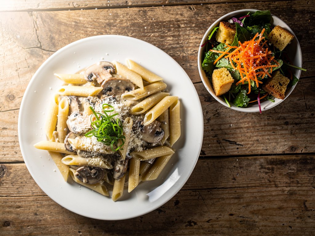 Creamy Truffle Mushroom Penne with Italian Side Salad