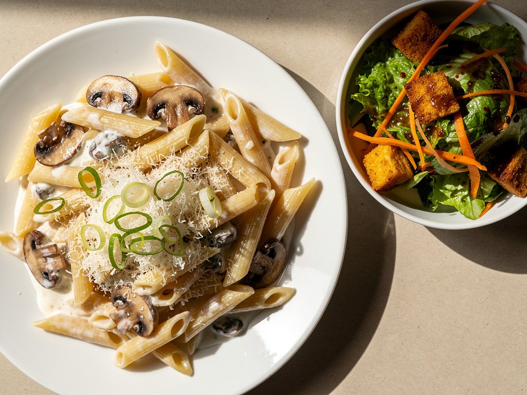 Creamy Truffle Mushroom Penne with Italian Salad
