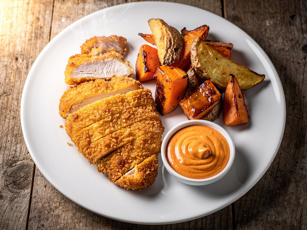 Crispy Baked Chicken with Monterey Jack and Roasted Veggies