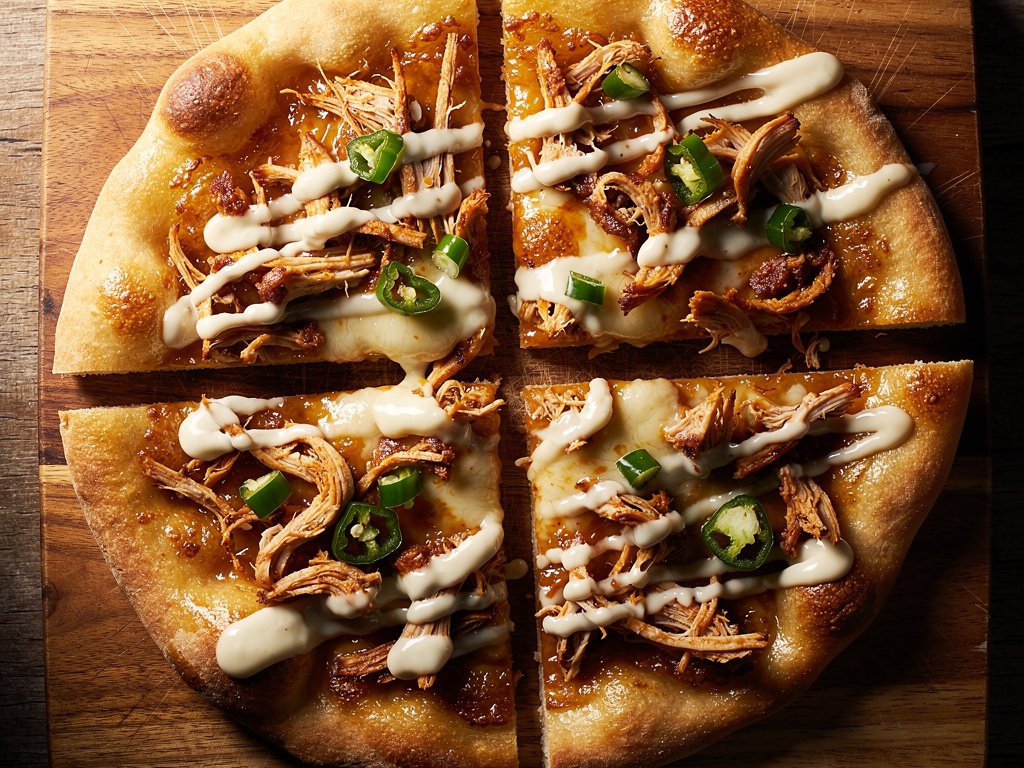Crispy BBQ Chicken Flatbreads with Double Cheese and Ranch