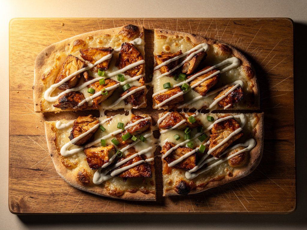 Crispy BBQ Chicken Flatbreads with Ranch and Two Cheeses
